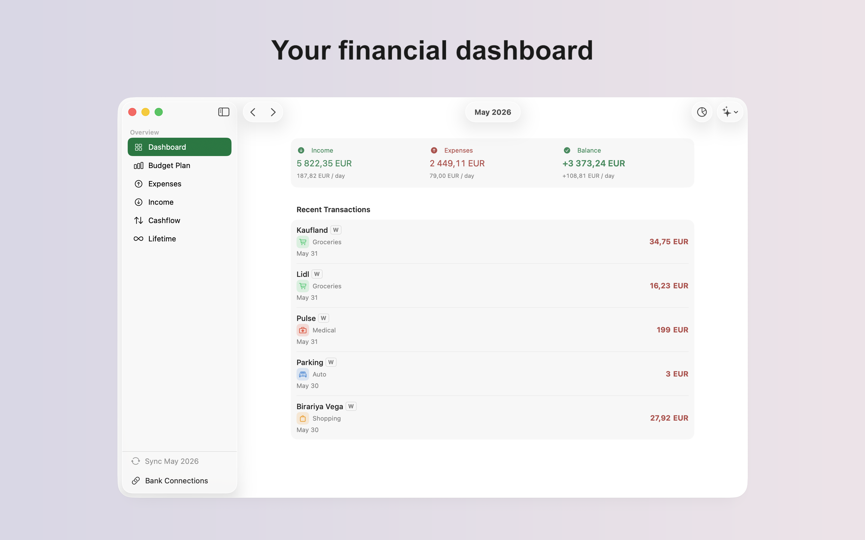 WiseBudget on Mac — your financial dashboard